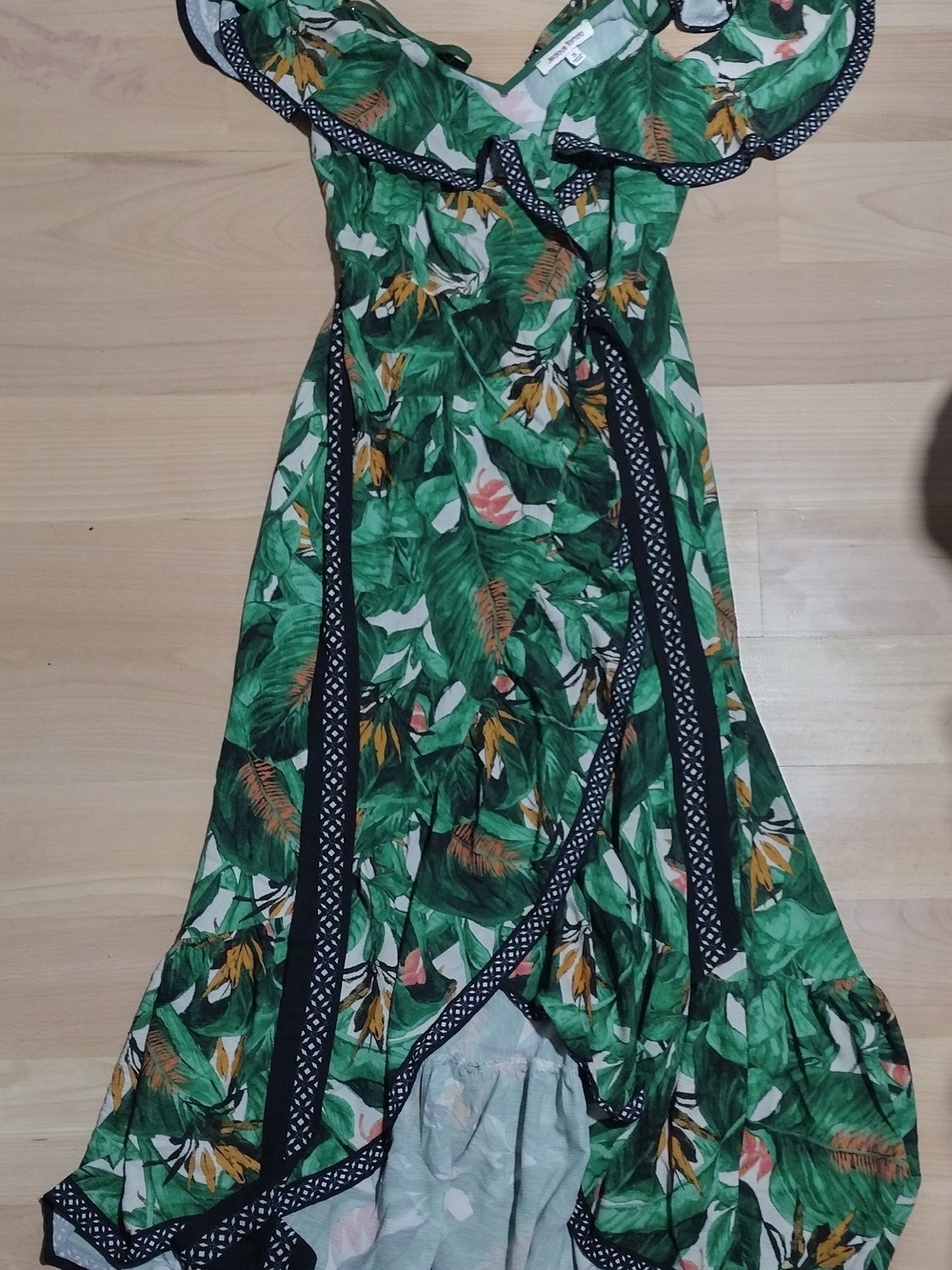 Jealous Tomato Green Tropical Wrap Dress with Yellow Floral Accents